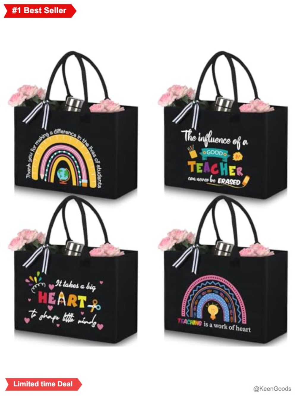 Huhumy Canvas Tote Bag Set 4 Pcs Teacher Appreciation Gift